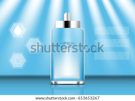 Serum and hexagon symbols with template and shining light on blu