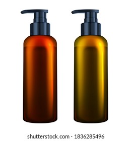 Serum Liquid Cosmetics Bottle With Pump Vector. Antiseptic Or Skincare Foamy Cream Blank Package. Beauty Salon Make-up Hygienic Aroma Moisturizer Packaging Product Template Realistic 3d Illustration