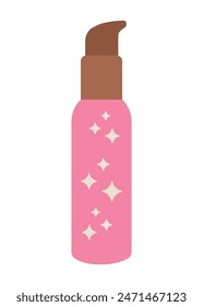 Serum, oil for hair or face. Pink bottle with dispenser. Isolated vector illustration in clip art style