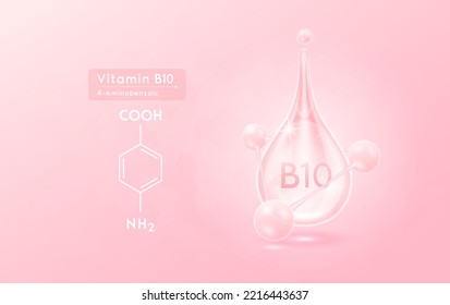 Serum skincare transparent water drops vitamin B10 cream pink and structure. Moisturizer collagen with molecule glittering and bubbles hyaluronic acid. For ad for beauty cosmetics. Realistic 3d vector