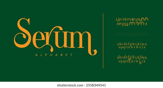 Serum typography beauty fashion elegant minimalist serif italic fonts decorative wedding vintage retro logos. Minimal luxury font alphabet logo. Vector illustration