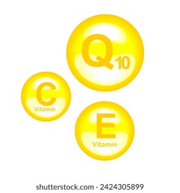 Serum and vitamin background concept skin care cosmetics solution vector design. Essential oils of q10, vitamin E, C for skin care products. Cosmetics or skin care product ads. Medical image. Bubbles.