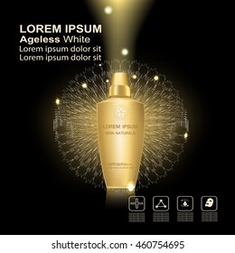 Serum and Vitamin Beauty Concept Skin Care Cosmetic.Background Vector Concept with gold package 
