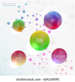 Serum and Vitamin Blue Background Concept Skin Care Cosmetic. calcium, b1, b2, b6, b12, A, C, D, 