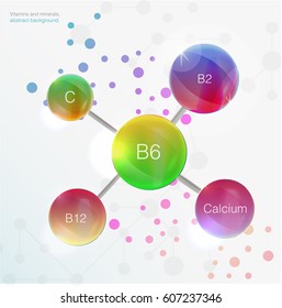 Serum and Vitamin Blue Background Concept Skin Care Cosmetic. calcium, b1, b2, b6, b12, A, C, D, vitamin vector