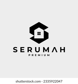 SERUMAH BUILDING HOME LETTER S LOGO BLACK VECTOR ICON ILLUSTRATION PREMIUM