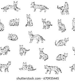serval cat animal vector seamless doodle pattern
