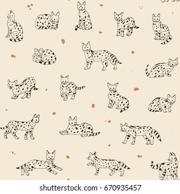 serval cat animal vector seamless doodle pattern