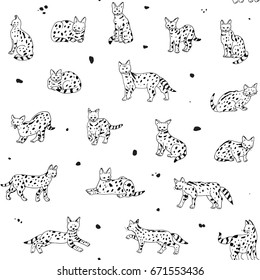 serval cat animal vector seamless doodle pattern