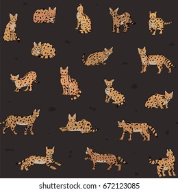 serval cat animal vector seamless doodle pattern