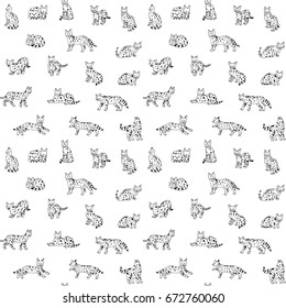 serval cat animal vector seamless doodle pattern