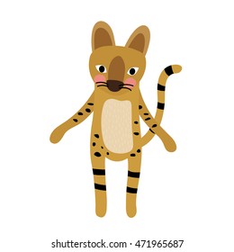 Serval Cat standing on two legs animal cartoon character isolated on white background.