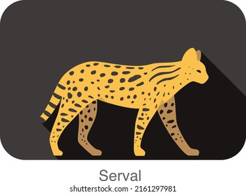 Serval cat walking side flat 3D icon design
