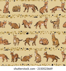 Serval wild african cat vector seamless pattern