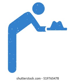 Servant With Hat grainy textured cobalt icon for overlay watermark stamps. Flat symbol with dirty texture. Dotted vector ink rubber seal stamp with grunge design on a white background.