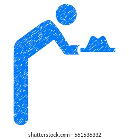Servant With Hat grainy textured icon for overlay watermark stamps. Flat symbol with dirty texture. Dotted vector blue ink rubber seal stamp with grunge design on a white background.