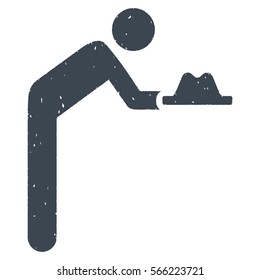 Servant With Hat grainy textured smooth blue icon for overlay watermark stamps. Flat symbol with dust texture. Dotted vector ink rubber seal stamp with grunge design on a white background.