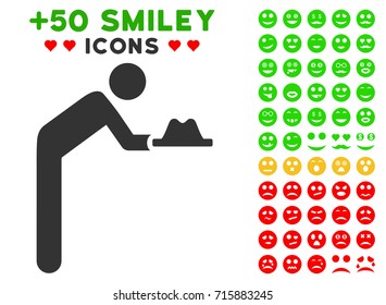 Servant With Hat pictograph with colored bonus emotion pictograph collection. Vector illustration style is flat iconic elements for web design, app user interfaces, messaging.