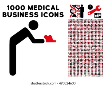 Servant icon with 1000 medical business intensive red and black vector pictograms. Set style is flat bicolor symbols, white background.