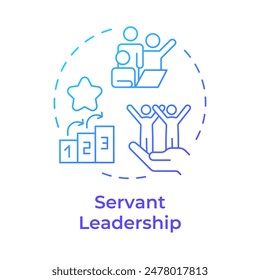 Servant leadership blue gradient concept icon. Progress steps, partnership. Teamwork, guiding. Round shape line illustration. Abstract idea. Graphic design. Easy to use in infographic, presentation