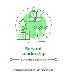 Servant leadership green concept icon. Progress steps, partnership. Teamwork, guiding. Round shape line illustration. Abstract idea. Graphic design. Easy to use in infographic, presentation