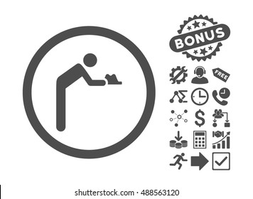 Servant pictograph with bonus images. Vector illustration style is flat iconic symbols, gray color, white background.