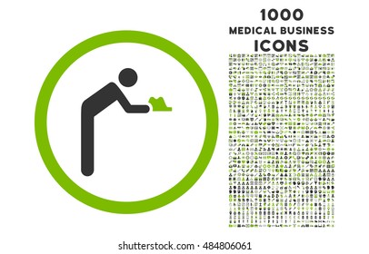 Servant rounded vector bicolor icon with 1000 medical business icons. Set style is flat pictograms, eco green and gray colors, white background.