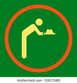 Servant vector icon. This rounded flat symbol is drawn with orange and yellow colors on a green background.