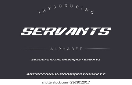 Servants Sport Modern Italic Alphabet Font. Typography urban style fonts for technology, digital, movie logo design. vector illustration