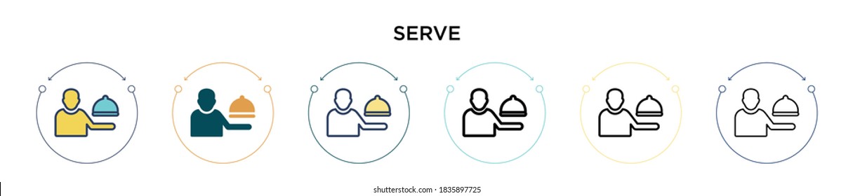 Serve icon in filled, thin line, outline and stroke style. Vector illustration of two colored and black serve vector icons designs can be used for mobile, ui, web