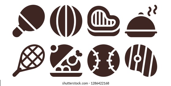  serve icon set. 8 filled serve icons. Simple modern icons about  - Tennis, Table tennis, Salver, Volleyball, Steak