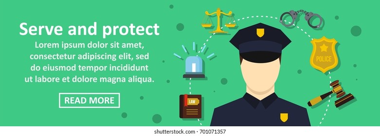Serve and protect banner horizontal concept. Flat illustration of serve and protect banner horizontal vector concept for web