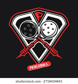 Serve up success with these dynamic pickleball logo. Emblem badge pickle ball club logo design.