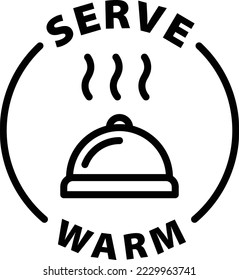 serve warm icon. Isolated vector black outline stamp label rounded badge product tag on transparent background. Symbol.