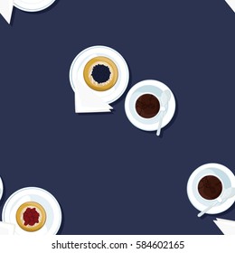 Served coffee and fruit pie - vector background