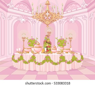 Served dining table in the dining room in princess palace