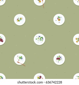 Served eggs, prosciutto and sprouts - vector background