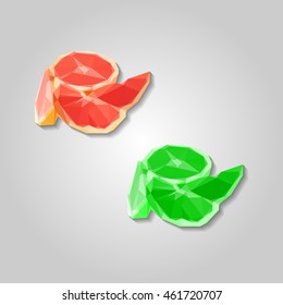 Served fresh grapefruit composition low resolution flat triangle polygon vector eps10