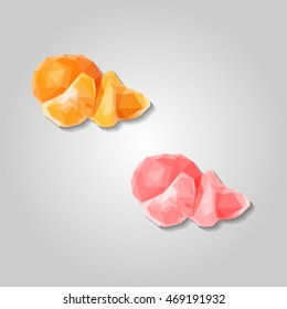 Served fresh tangerine composition low resolution flat triangle polygon vector eps10