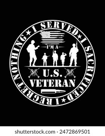 I SERVED I SACRIFICED I REGRET NOTHING US VETERAN TSHIRT DESIGN