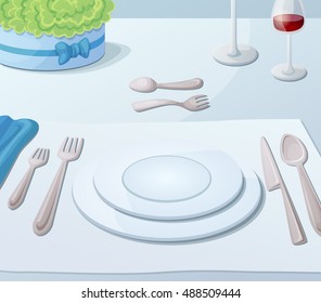Served table. Cartoon vector illustration