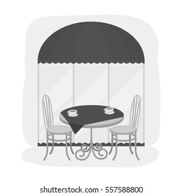 Served table near cafe icon in monochrome style isolated on white background. France country symbol stock vector illustration.