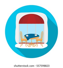Served table near cafe icon in flat style isolated on white background. France country symbol stock vector illustration.