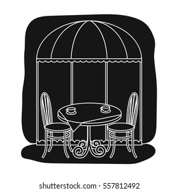 Served table near cafe icon in black style isolated on white background. France country symbol stock vector illustration.