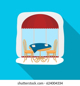 Served table near cafe icon in flat style isolated on white background. France country symbol stock vector illustration.
