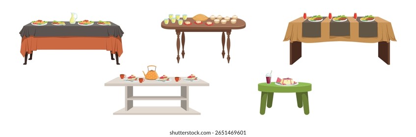 Tabela servida com chapeamento e conjunto de vetor de ajuste de refeição