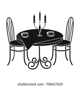 Served table in the restaurant. Furniture single icon in black style Isometric vector symbol stock illustration web.