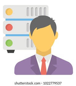 A server administrator or admin, flat vector icon 