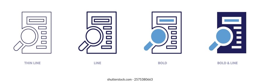 Server analysis icon in 4 different styles. Thin Line, Line, Bold, and Bold Line. Duotone style. Editable stroke.