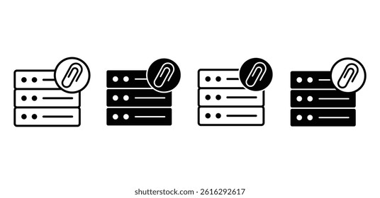 Server Attachment Icons Black and White Glyph Illustrations Vector Design
